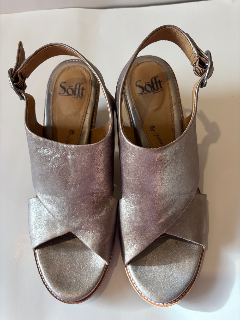 Söfft Metallic Silver Crossband Slingback Mules